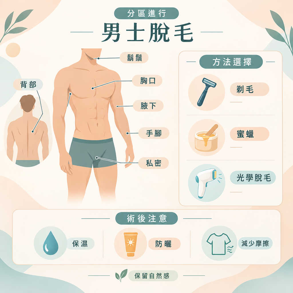 男士脫毛有哪些常見部位？胸毛、背毛與鬍鬚處理指南